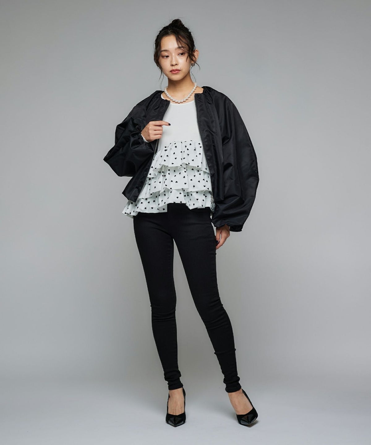 model：H163cm B78cm H84cm/Sサイズ着用