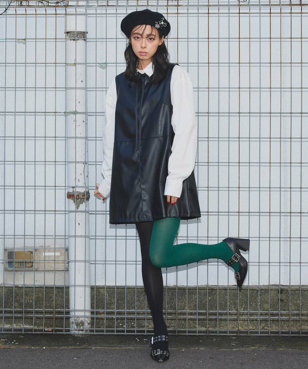 FAKUI ポンポン タイツ グリーン FRANTICA FAKE COLOR TIGHTS | 福助 公式通販オンラインストア FAKUI