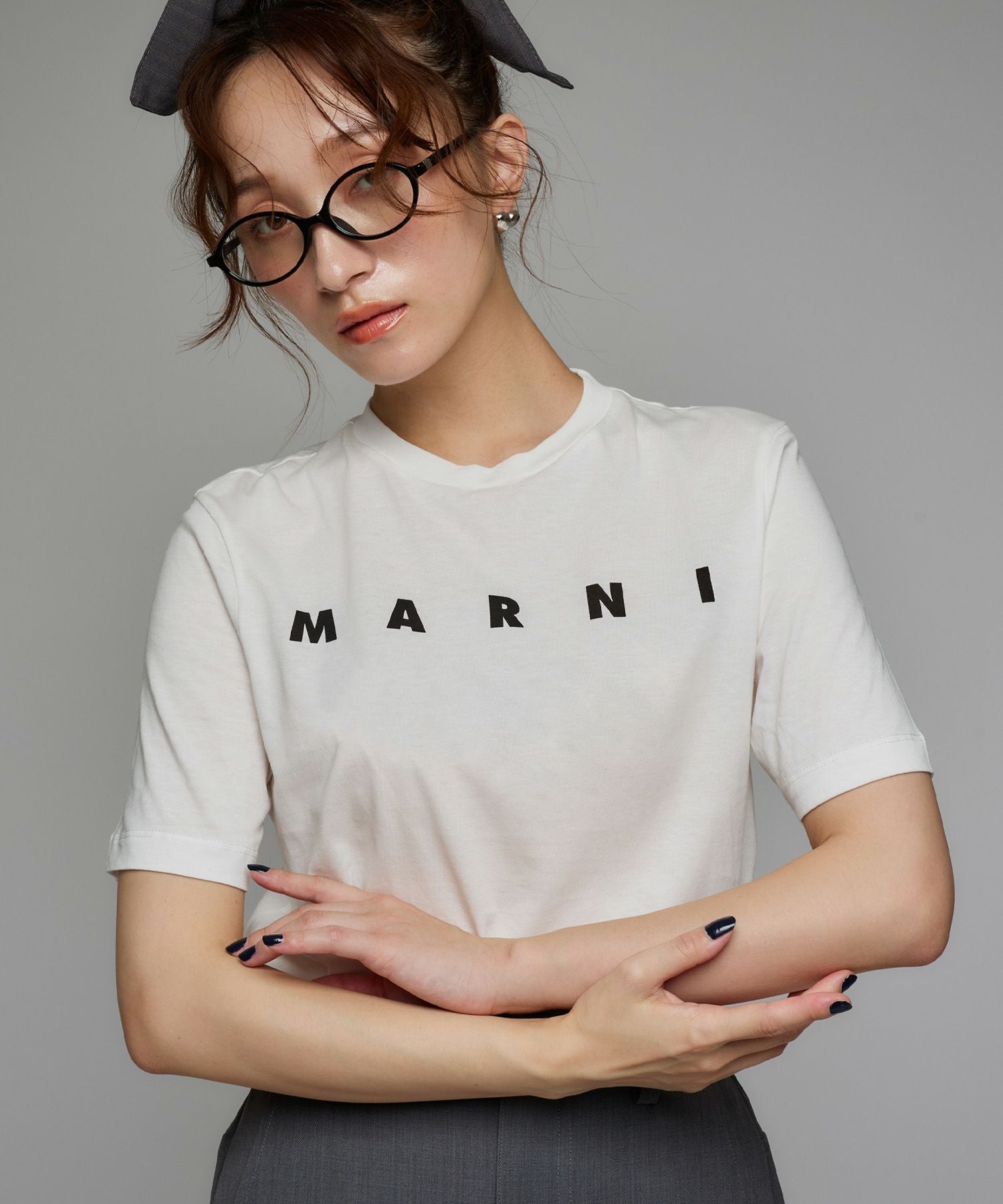 MARNI ロゴプリント Tシャツ White organic cotton T-shirt with logo | Marni