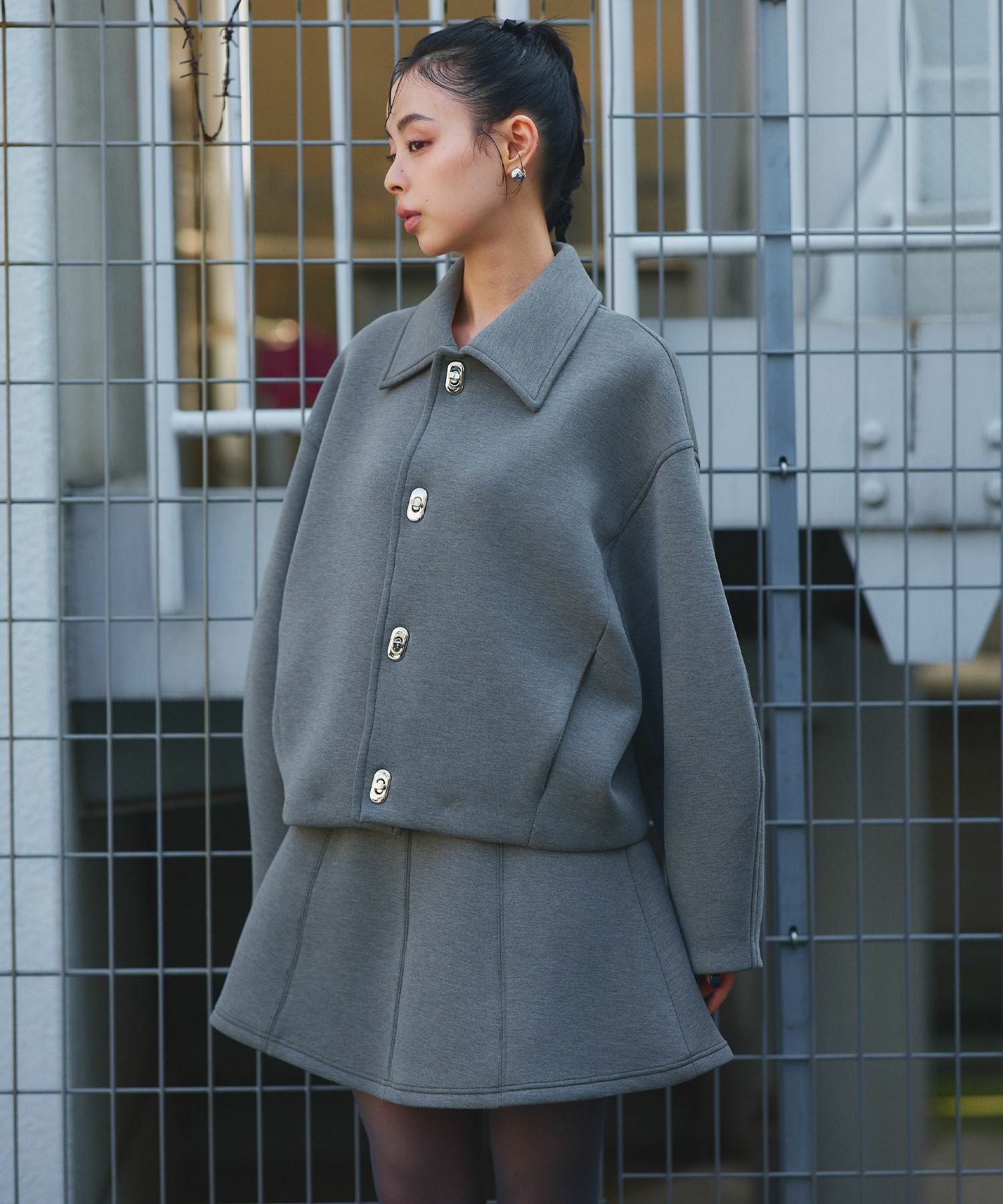 Narcissus ボンディングブルゾン スウェットジャケット ナルシス グレー ボンディングジャケット＆スカートSTAFF SNAP – Narcissus