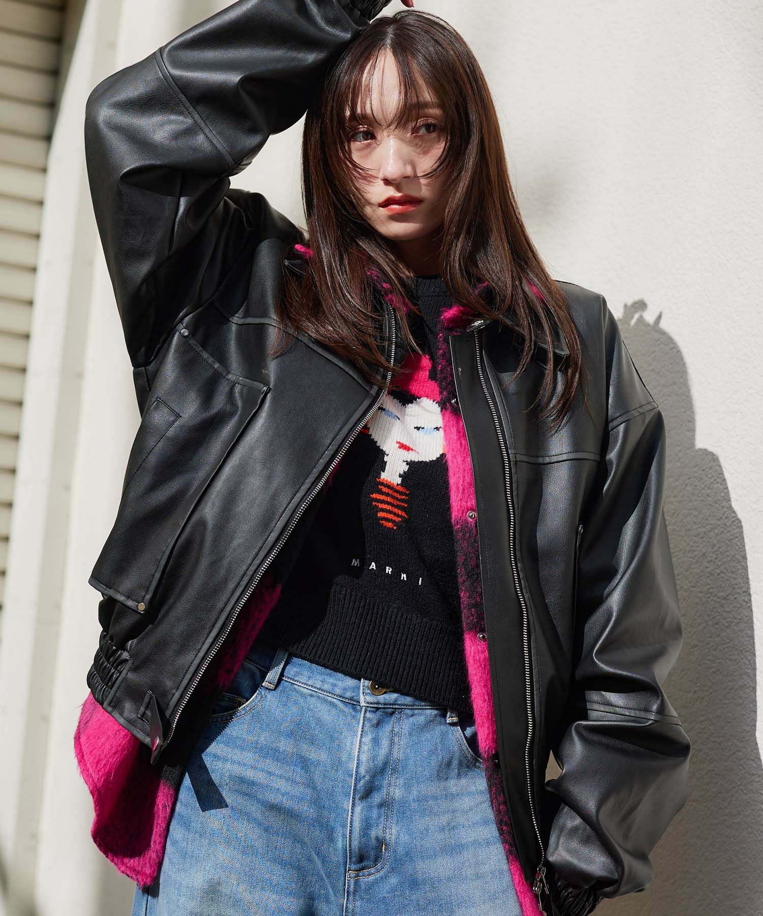 ジャケット・アウター narisa Narcissusレザーブルゾンジャケット