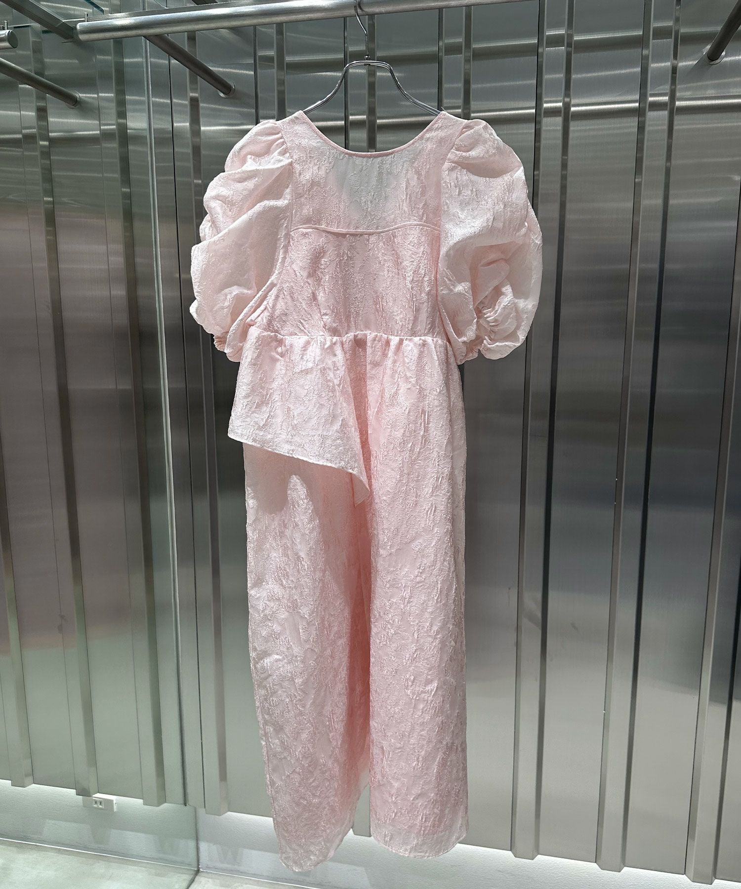 一度着用　パフスリーブ ジャガードワンピース ピンク ANDRESDジャガードパフワンピース | Narcissus WEB STORE