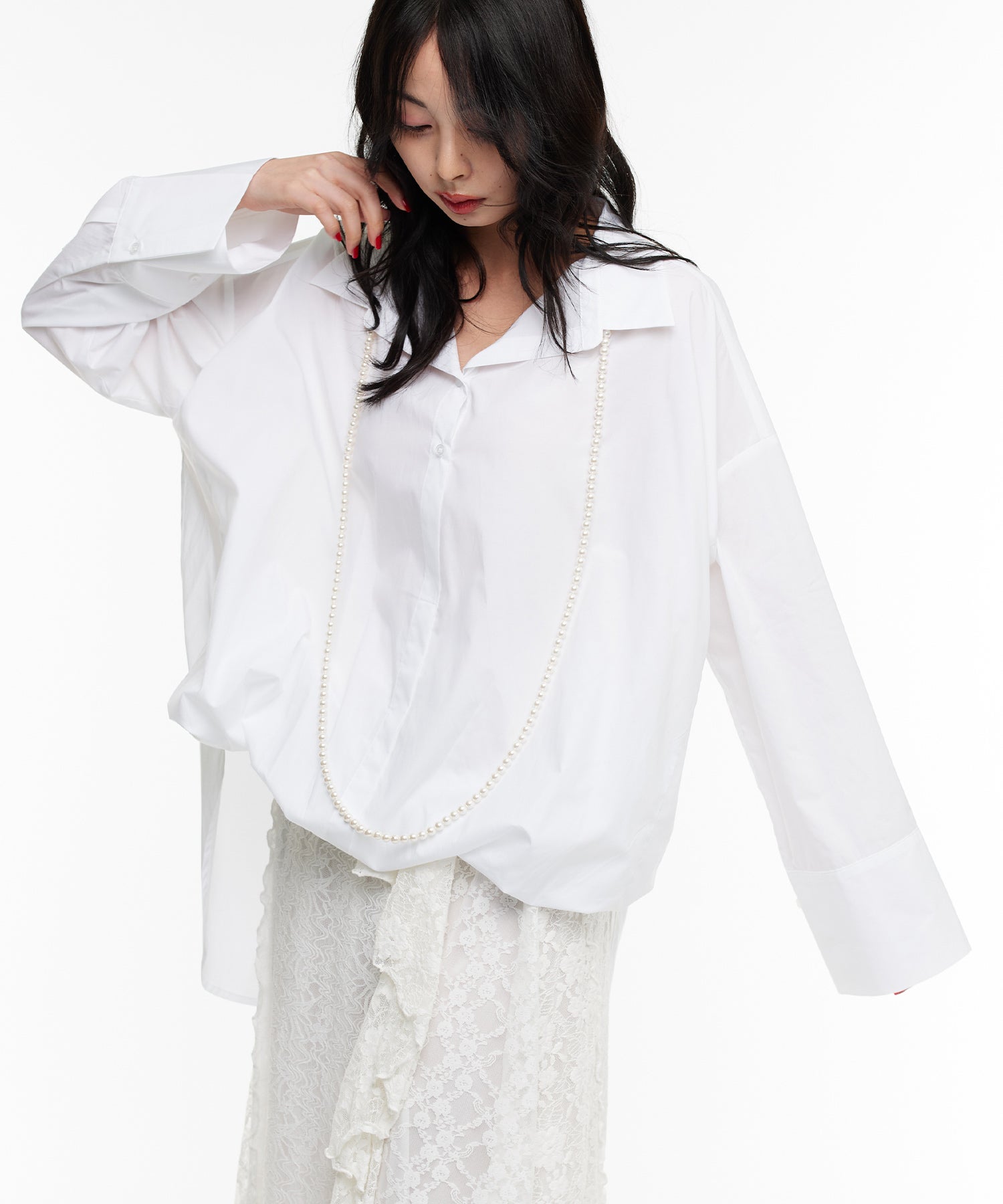 【明日迄限定価格‼️】Narcissusオリジナルフレアリボンブラウス Narcissus（ナルシス）の「【Narcissus】リボンパールブラウス（シャツ