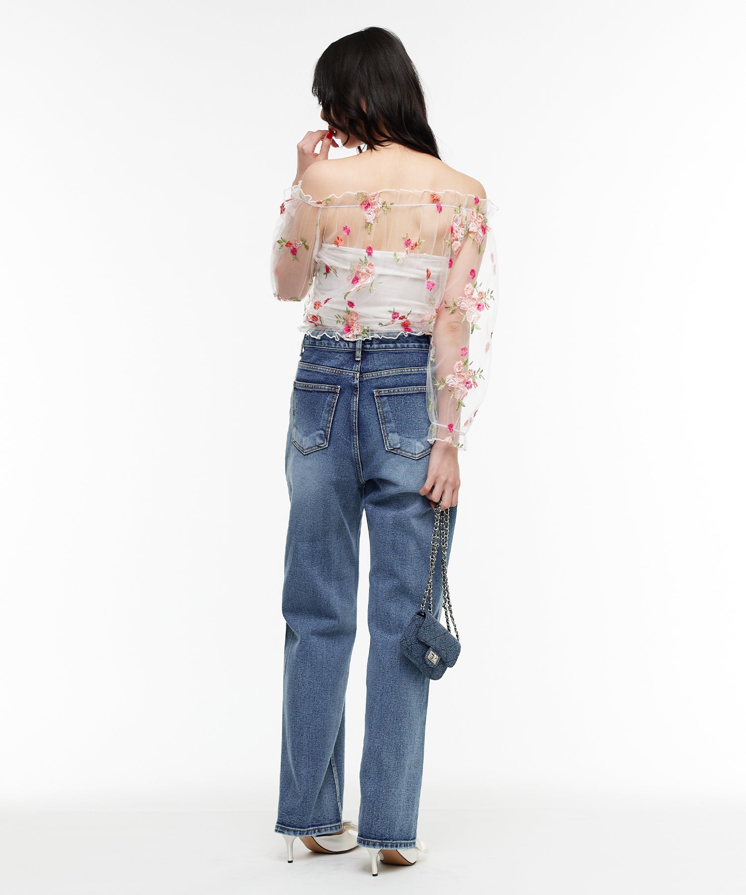 Narcissus 刺繍袖トップス Narcissusフラワーオフショルトップス