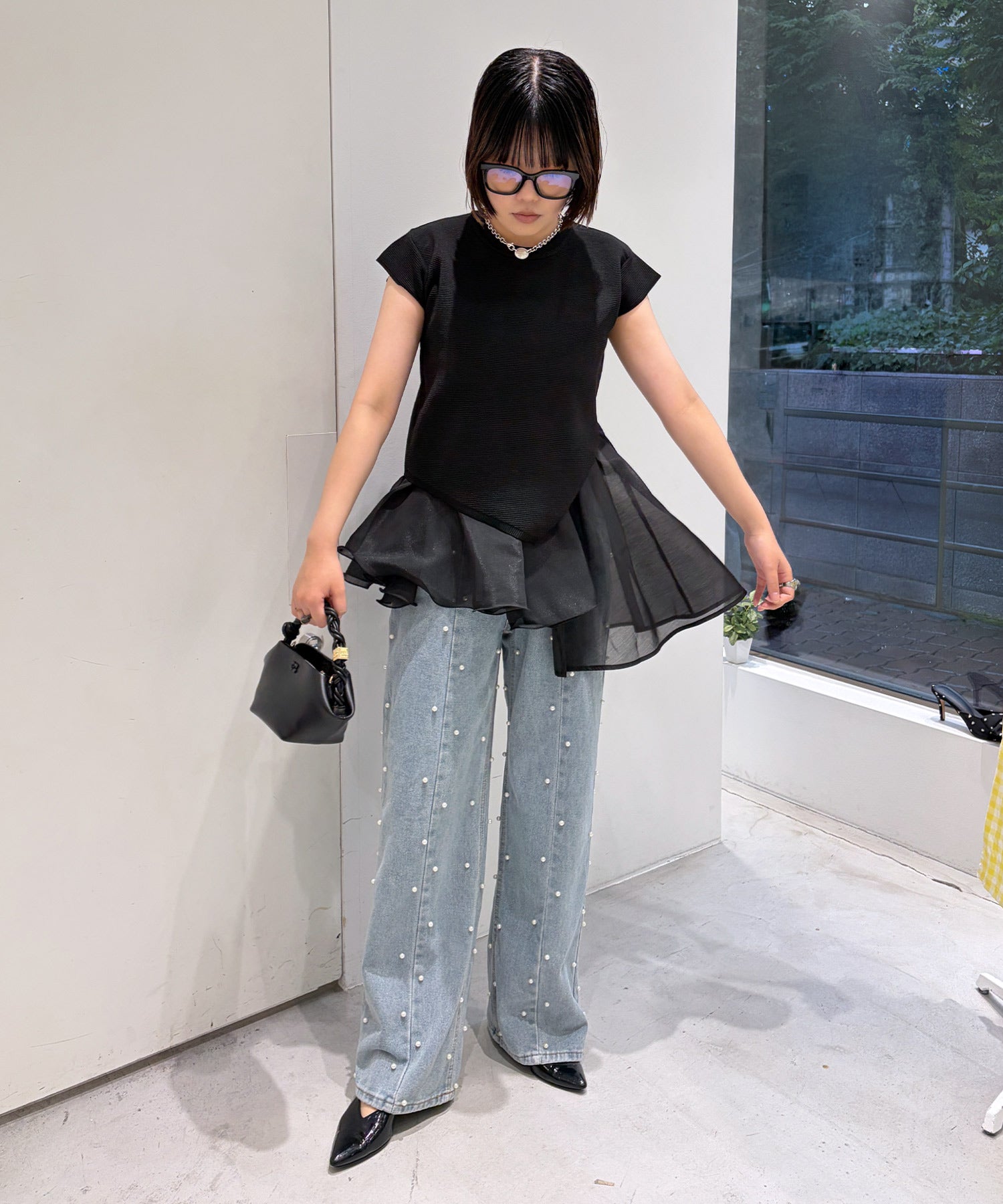 Narcissusシフォンペプラムトップス